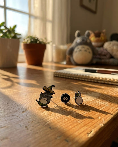 Whimsical forest spirit earrings on vintage letter with natural lighting