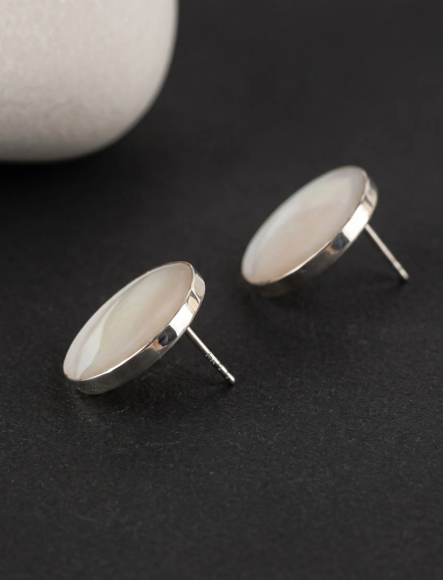 Mother of Pearl Circle Studs — 925 Silver