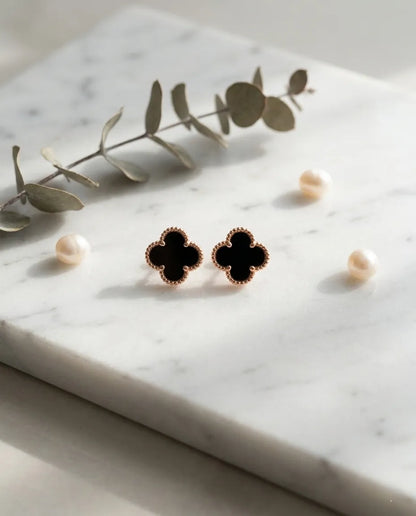 925 Silver Clover Gemstone Studs | Rose Gold | 5 Colors