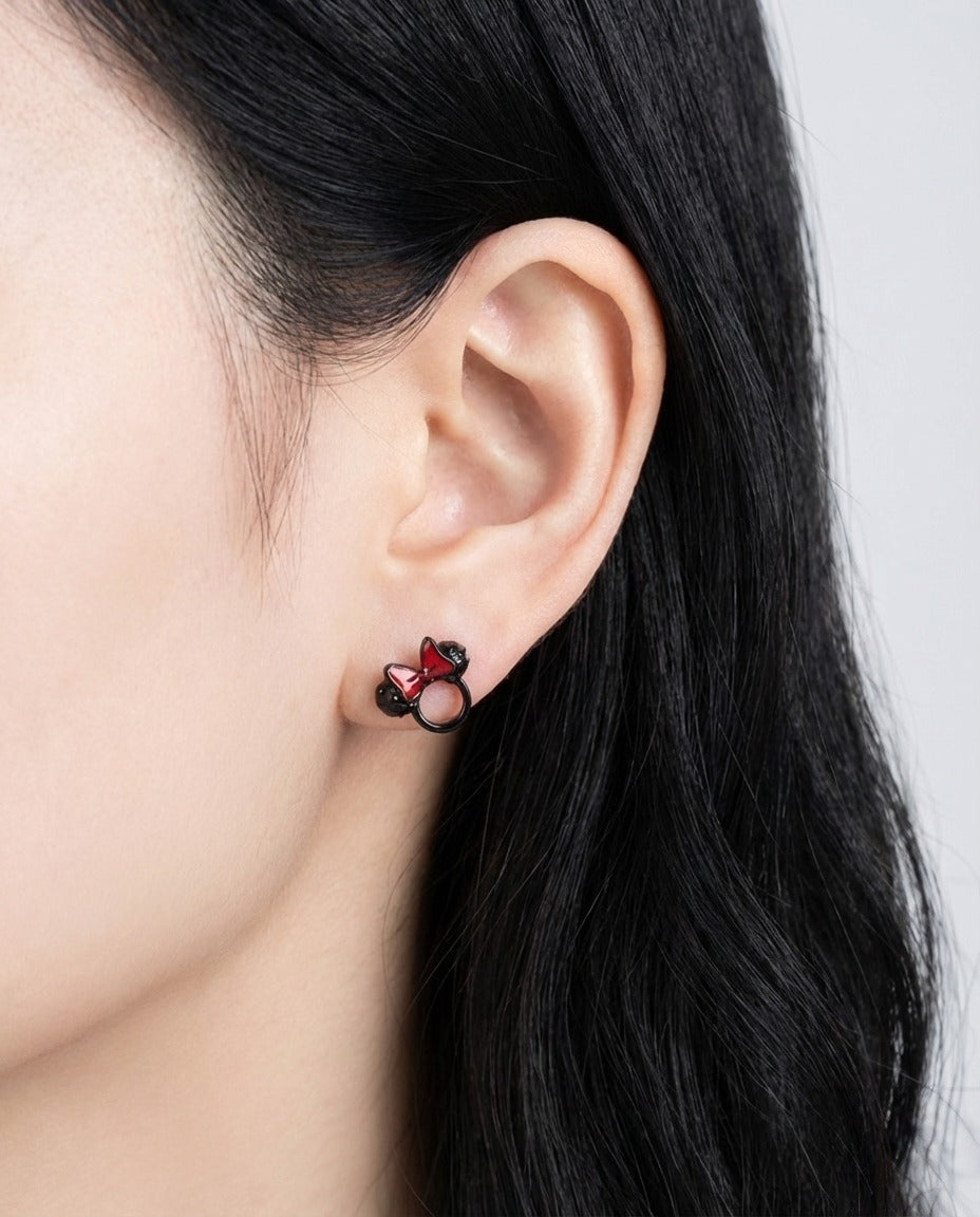 Disney Mickey & Minnie Black Crystal Stud Earrings - Silver Post