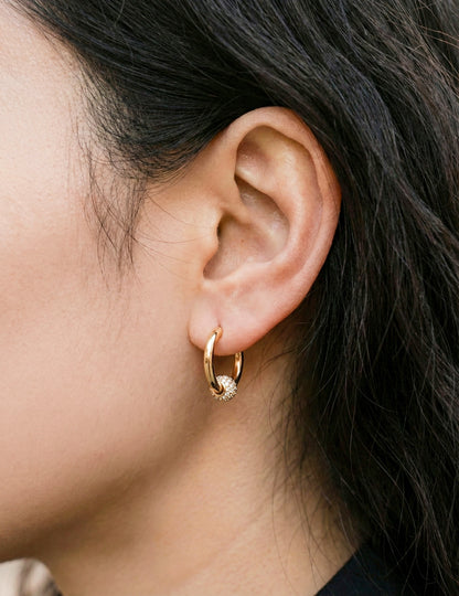 Pave Ball Huggie Hoop Earrings - Titanium Post Gold Silver Plated
