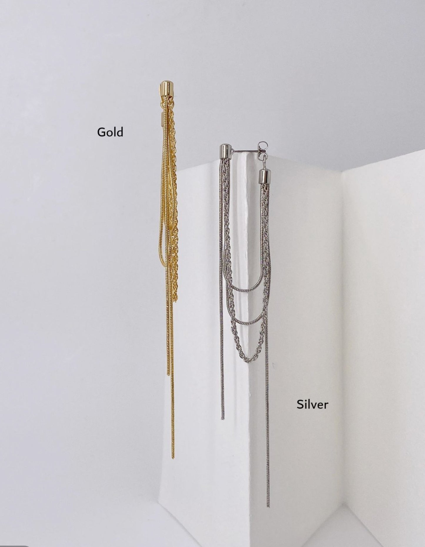 Layered Snake Chain Front Back Drop Earrings - Long Tassel Linear Earrings