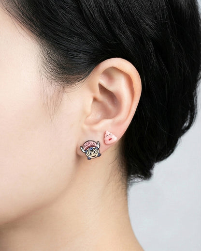 Dr. Slump Arale & Pink Poop Mismatched Stud Earrings | Kawaii Anime