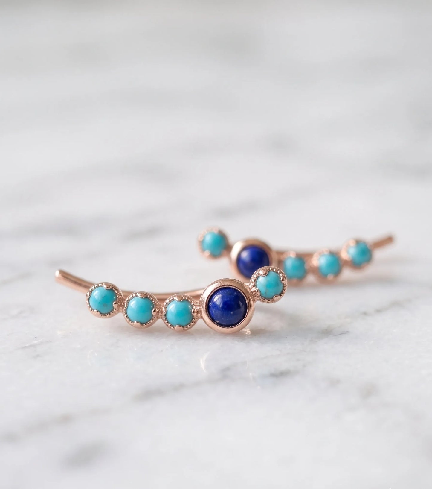 925 sterling silver rose gold bezel gemstone ear climber earrings pair, tarnish-free hypoallergenic jewelry