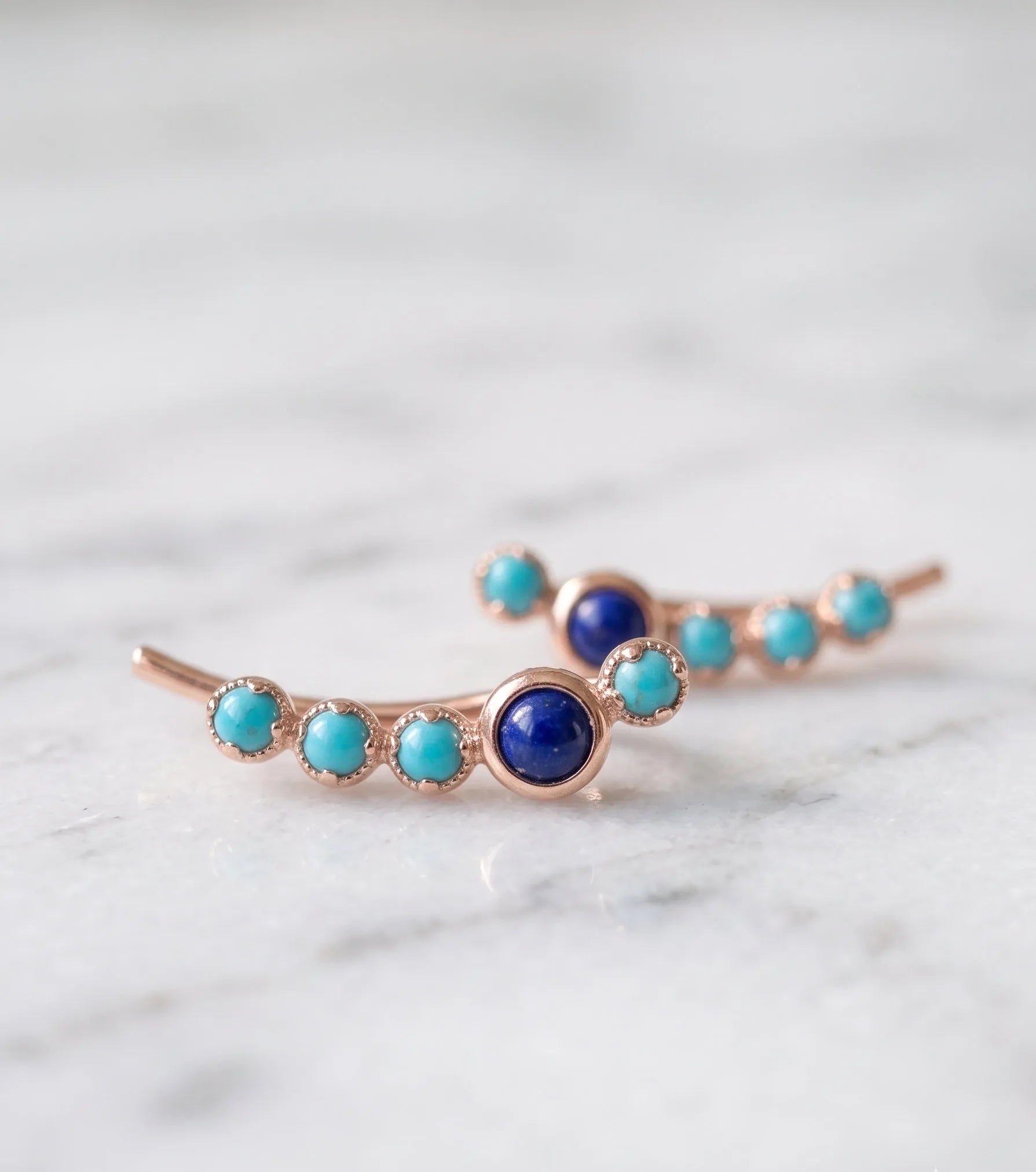 925 sterling silver rose gold bezel gemstone ear climber earrings pair, tarnish-free hypoallergenic jewelry