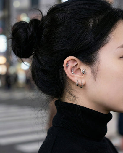 Full ear stack with surgical steel celestial piercings - helix, conch, lobe placemen