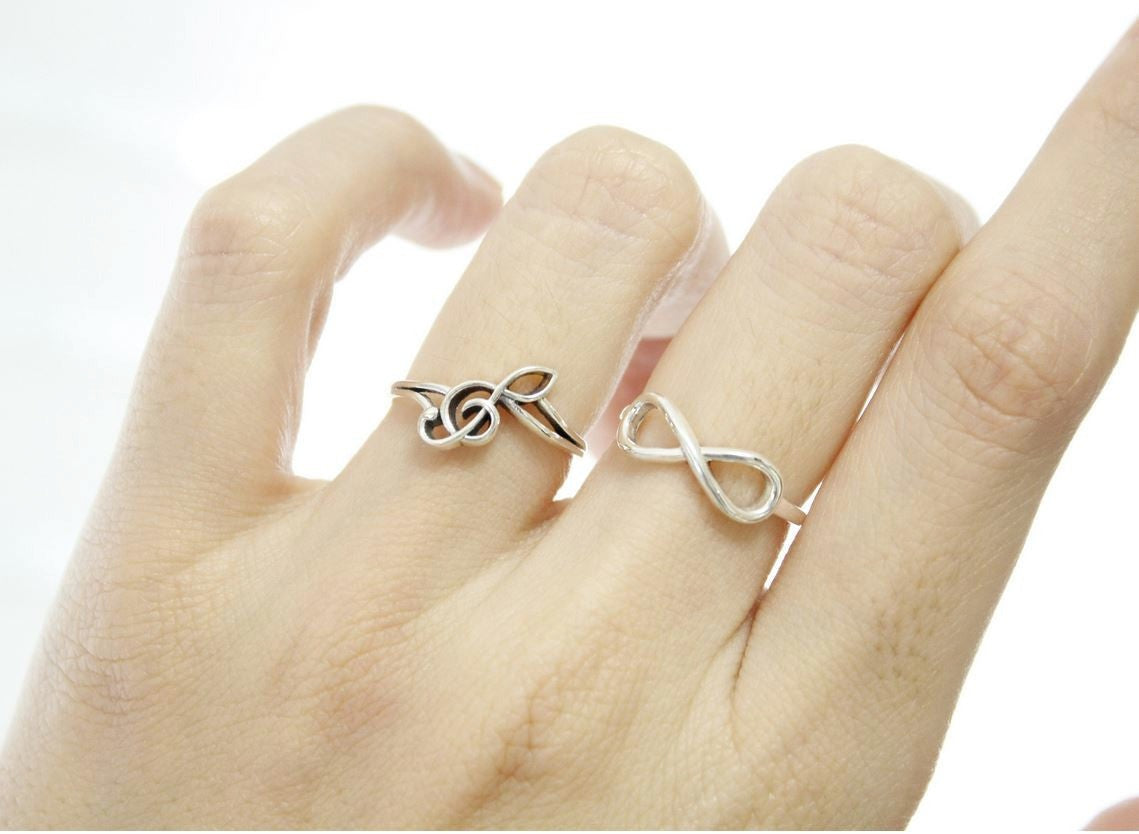 925 Sterling Silver Sideways Treble Clef Handmade Ring
