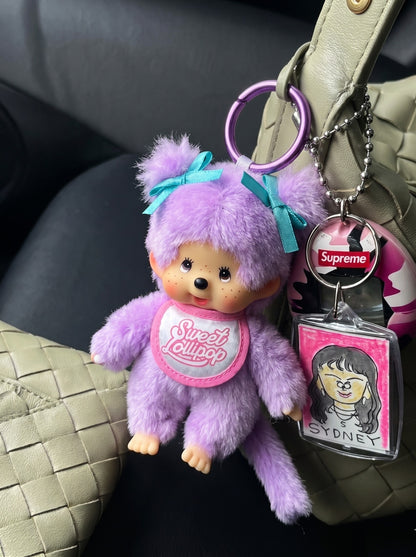 Sweet Lollipop Monchhichi Plush Bag Charm Keychain — Kawaii Y2K Bag Decor