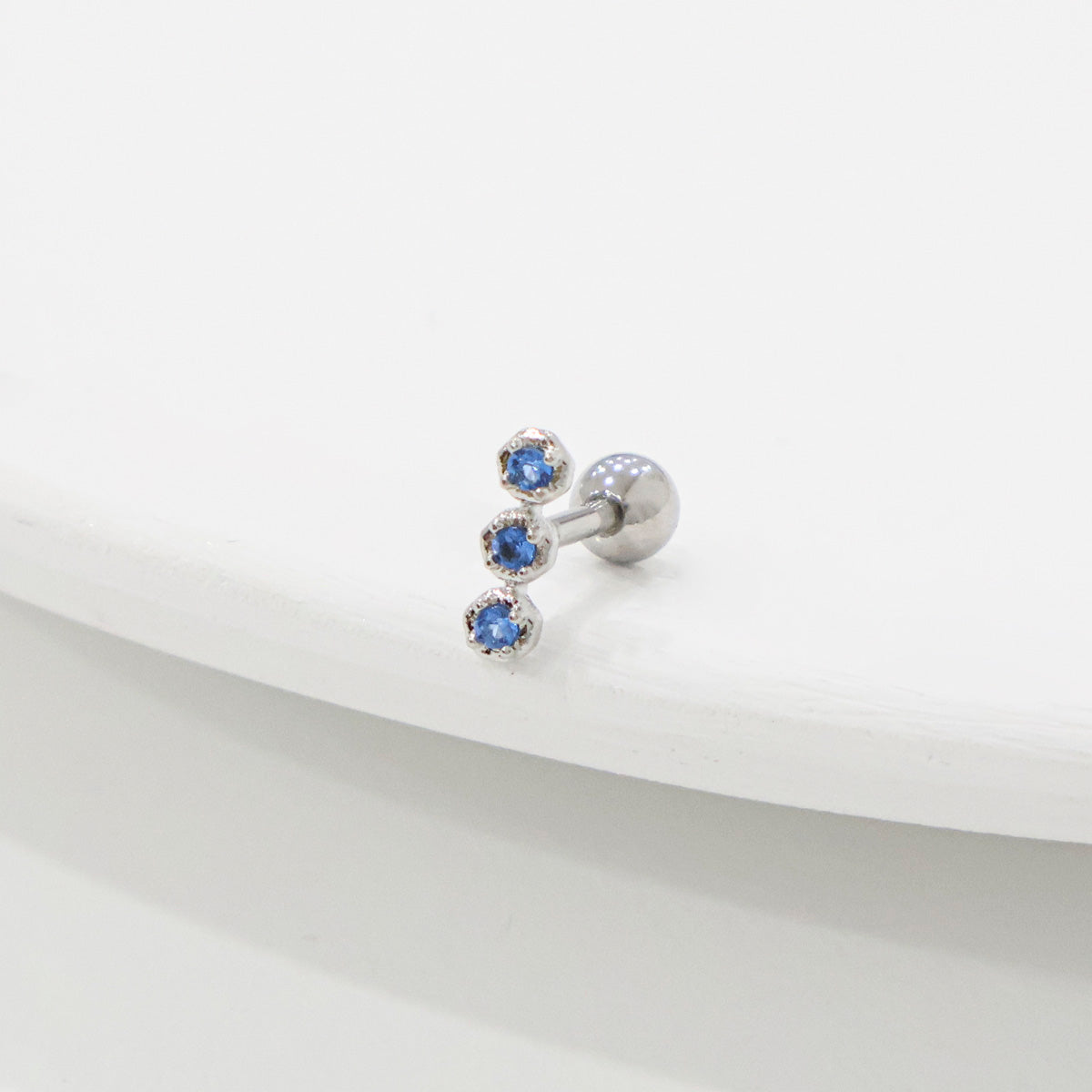 Blue CZ Barbell Studs (3 Styles) – Rhodium Plated