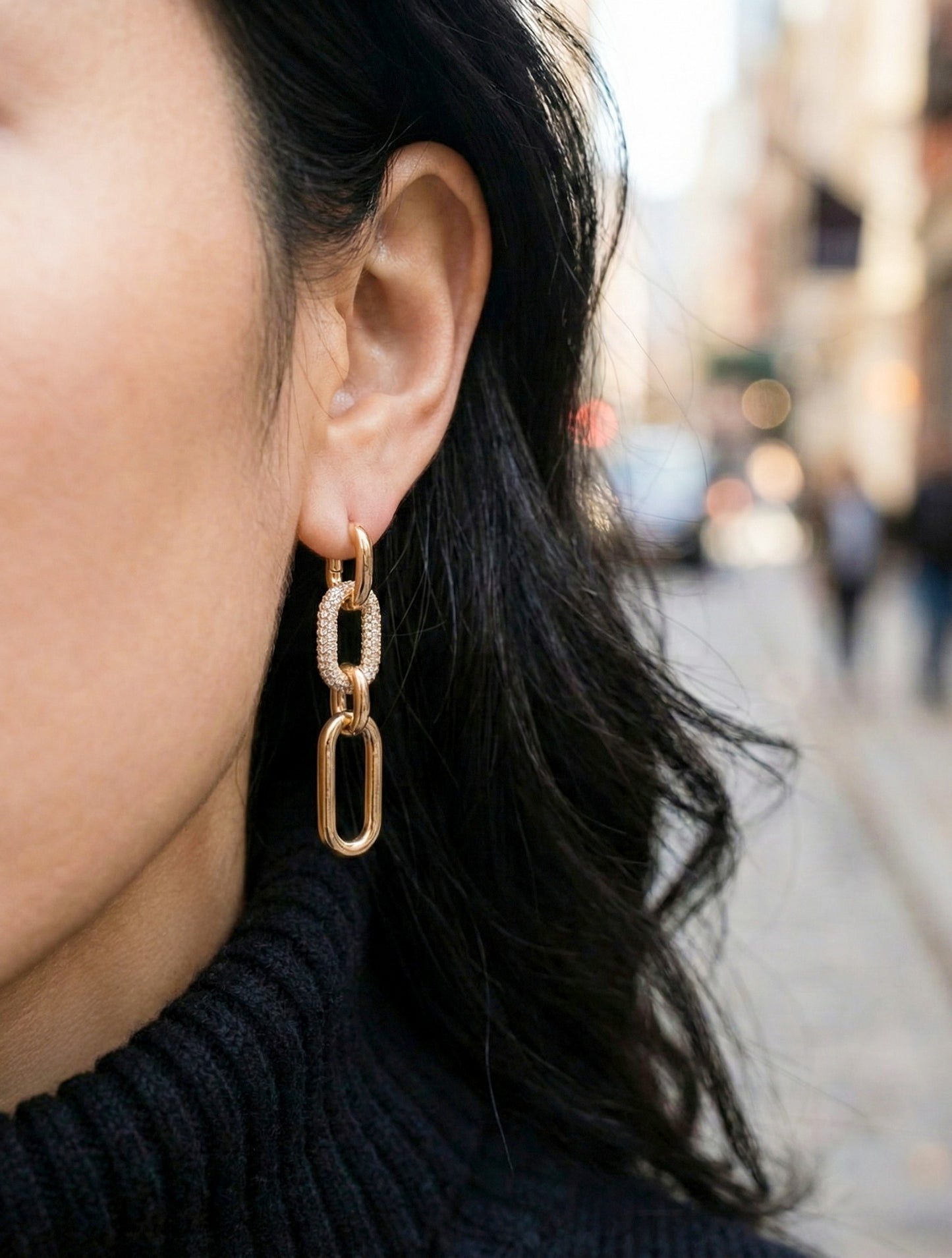 Chunky Pavé Chain Link Drop Earrings in Gold & Silver - Korean Jewelry