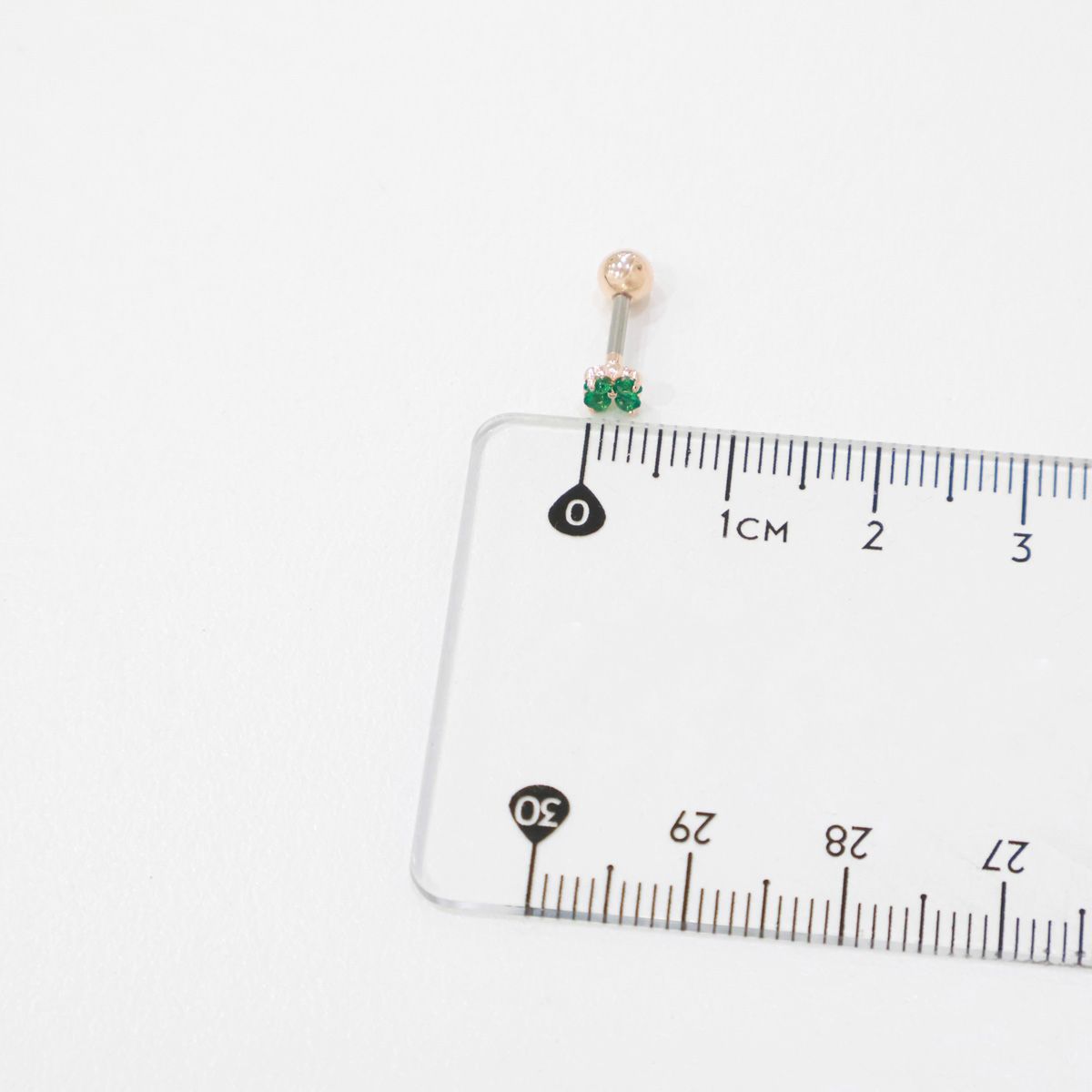 Mini green clover barbell stud size reference 3mm CZ cartilage helix piercing rose gold Korean jewelr