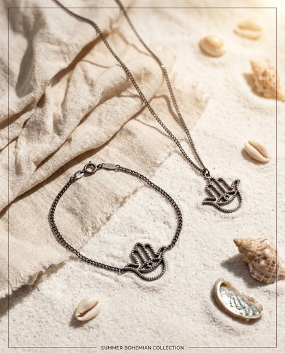 925 Sterling Silver Hamsa Hand Chain Bracelet — Handmade in Korea
