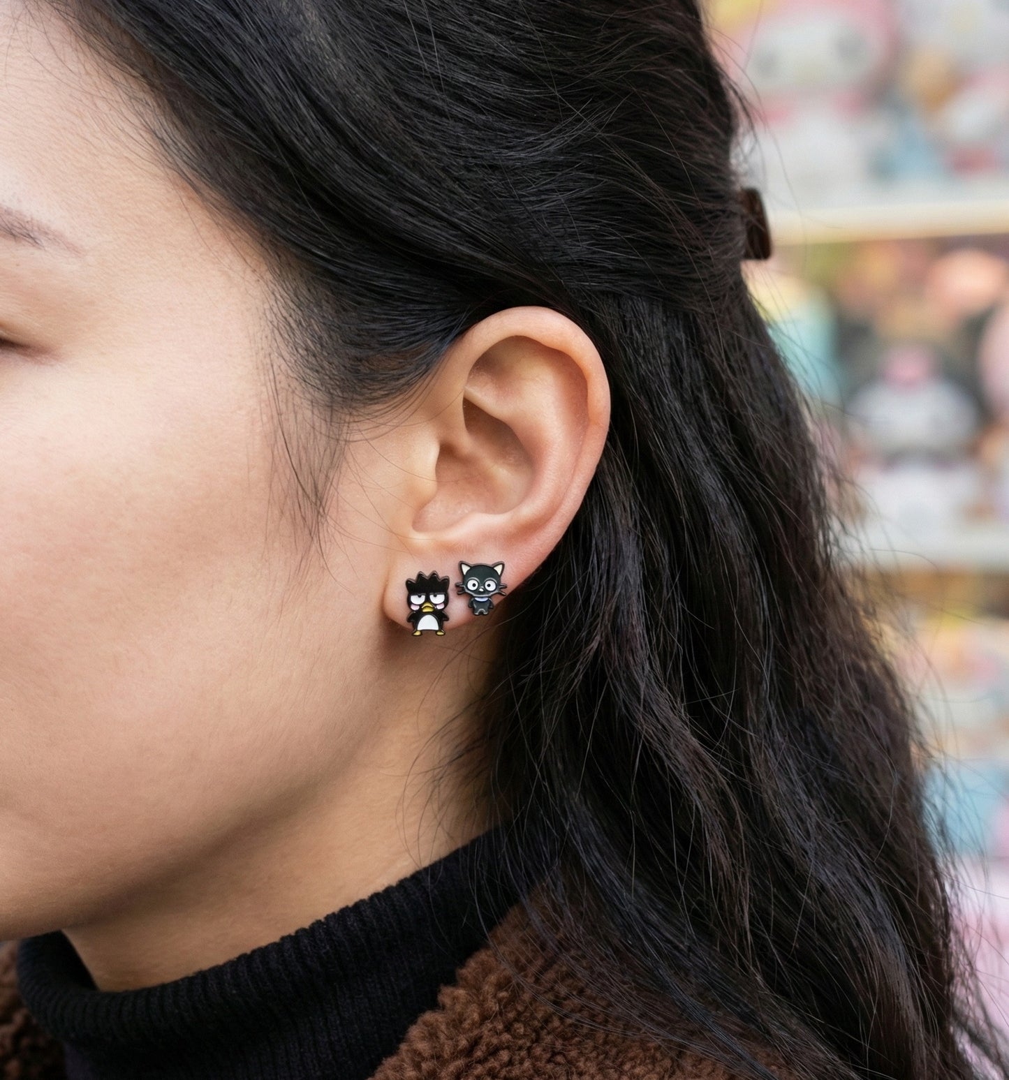 Cute Badtz-Maru & Chococat Mismatched Stud Earrings - Silver Post