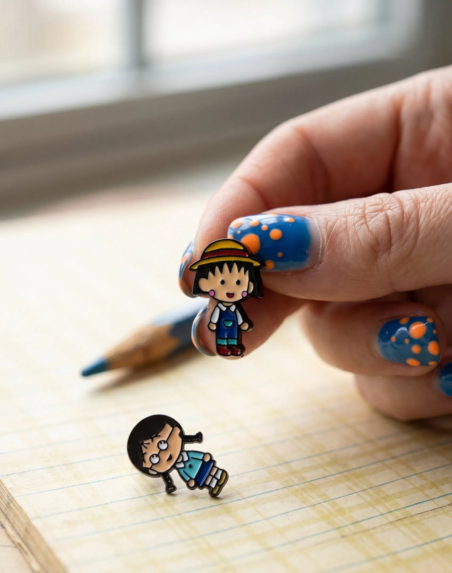 Maruko-chan Mismatch Stud Earrings – Enamel Anime Character