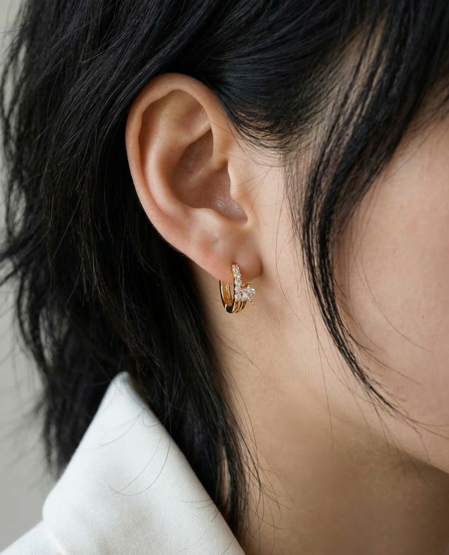 Star CZ Double-Row Huggie Hoop Earrings – Gold, Silver & Rose Gold