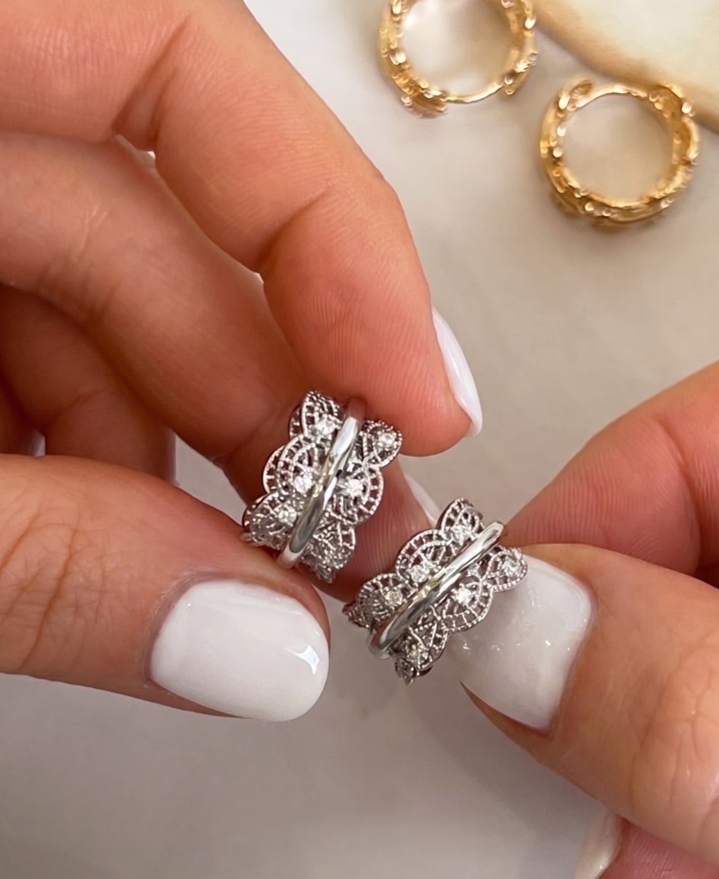 Vintage Filigree Chunky Hoop Earrings | CZ | Gold & Silver | Korean Jewelry