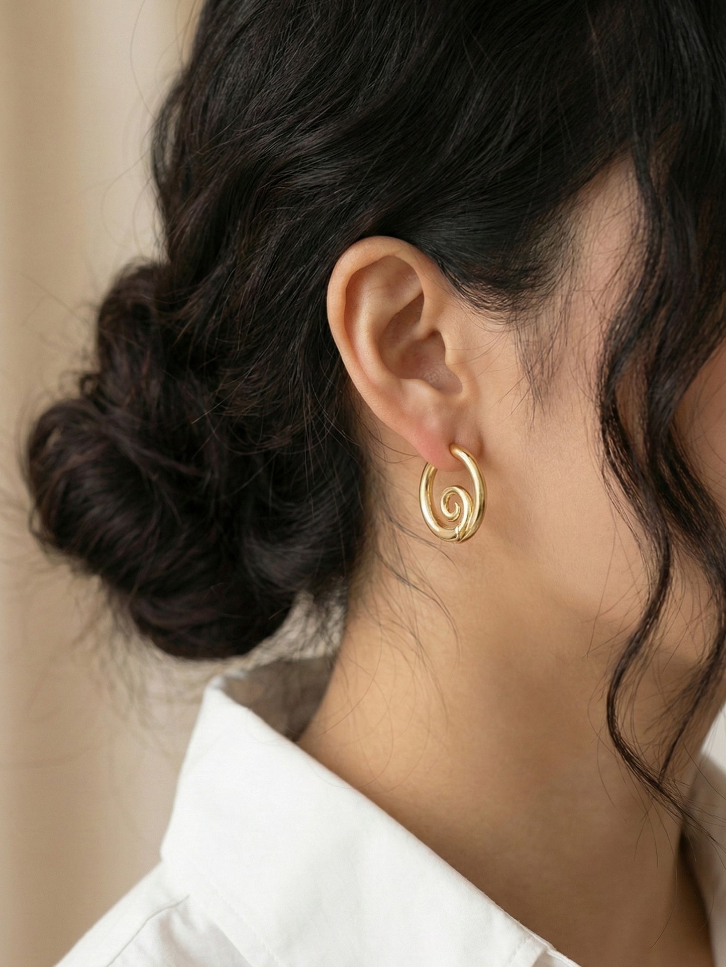 Modern Sculptural Spiral Hoop Earrings - Gold & Silver (Titanium Post, Clicker Style)