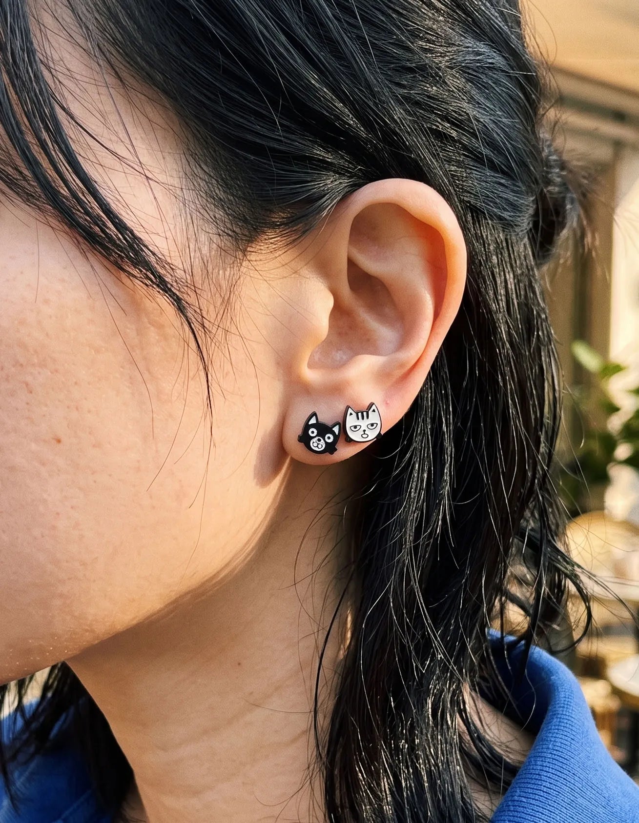 Black Cat & White Cat Mismatch Earrings — The Curated Ear Duo