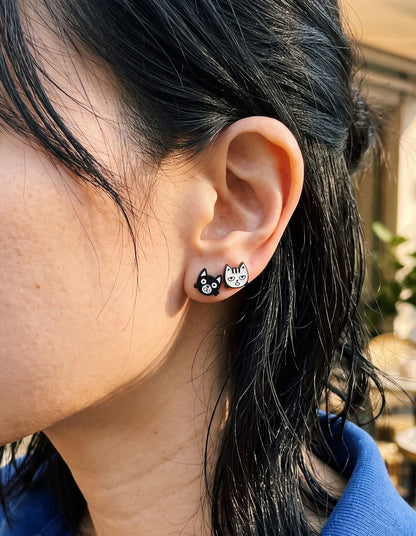 Black Cat & White Cat Mismatch Earrings — The Curated Ear Duo