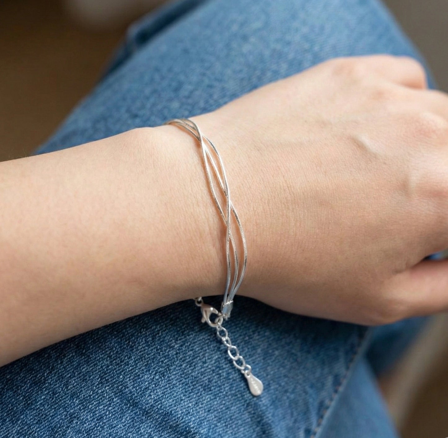 925 Sterling Silver 3-Strand Snake Chain Layered Bracelet – Minimalist Everyday Jewelry