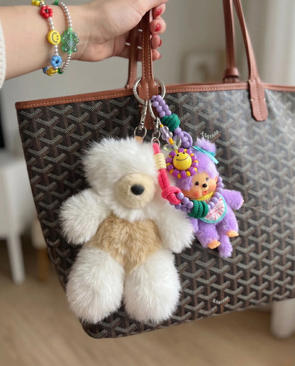 Real Alpaca Teddy Bear Bag Charm Keychain 20cm — Peruvian Fur, Urban Kitsch K-Style