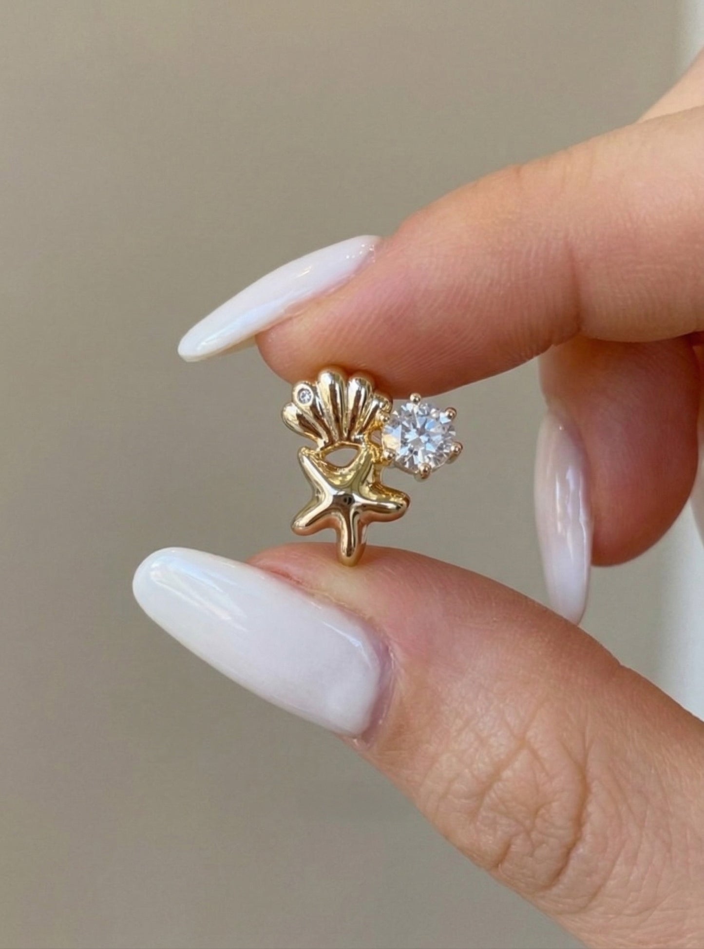 Mermaidcore Shell & Starfish Cubic Zirconia Stud Earrings | Hypoallergenic Titanium Post | Gold & Silver