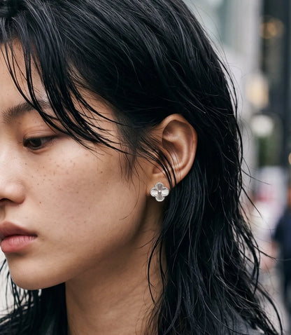 925 Silver Milgrain Clover Stud Earrings — Made in Korea