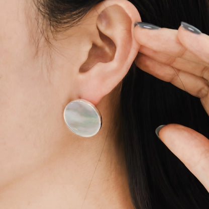 Mother of Pearl Circle Studs — 925 Silver