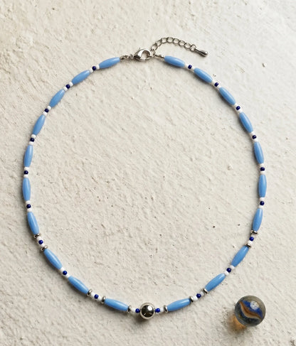 Oval Glass Bead Necklace | K-Style Stack · 4 Colors
