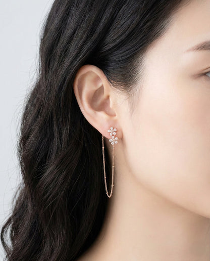 Two-Way Floral Crystal Chain Drop Earrings | Silver Post