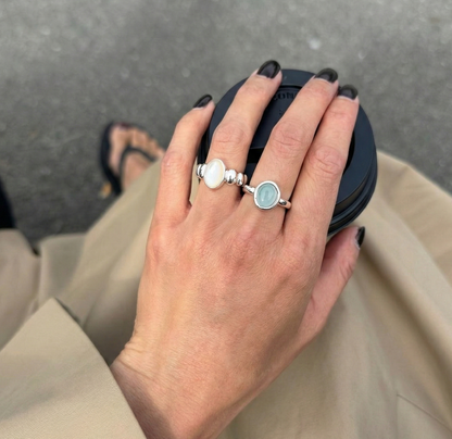 925 Sterling Silver Aquamarine Ring - Adjustable Natural Gemstone Open Ring