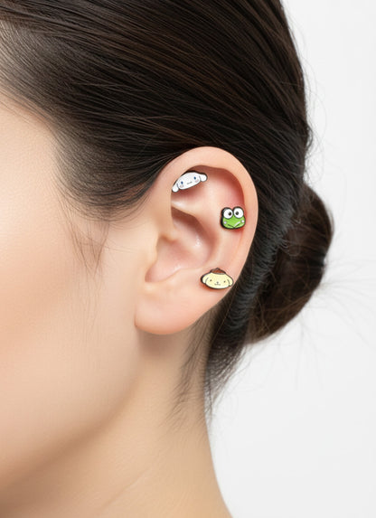 Sanrio Cinnamoroll Keroppi Pompompurin barbell studs cartilage piercing kawaii ear stack Korean jewelry