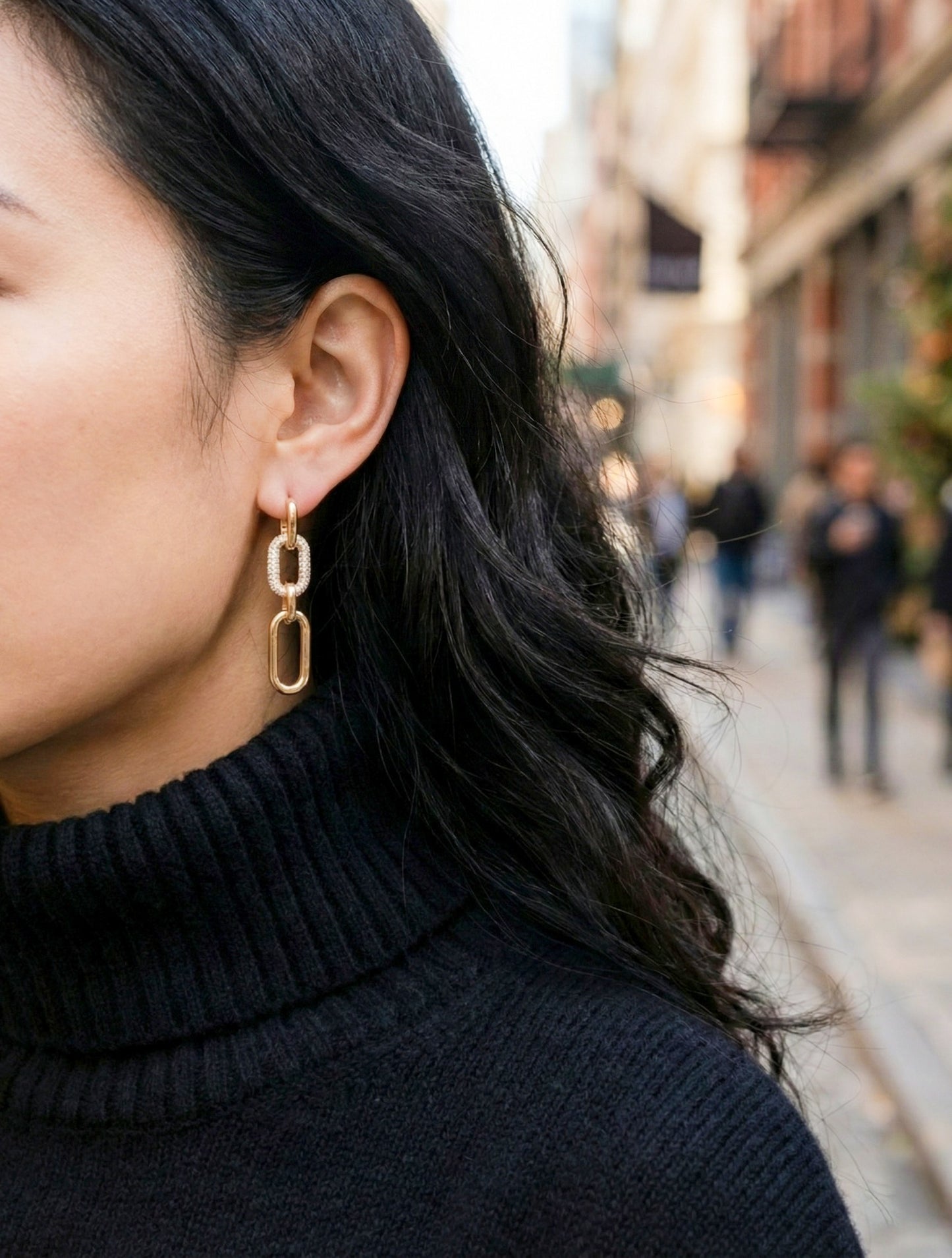 Chunky Pavé Chain Link Drop Earrings in Gold & Silver - Korean Jewelry