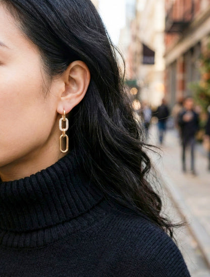 Chunky Pavé Chain Link Drop Earrings in Gold & Silver - Korean Jewelry