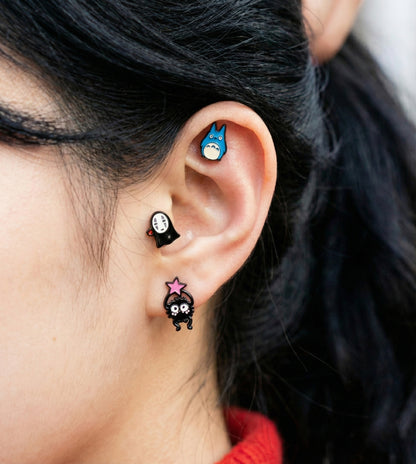 Spirited Away No-Face Kaonashi Stud Earrings Set - 4 Designs (Heart/Gold/Face/Barbell) | Surgical Steel