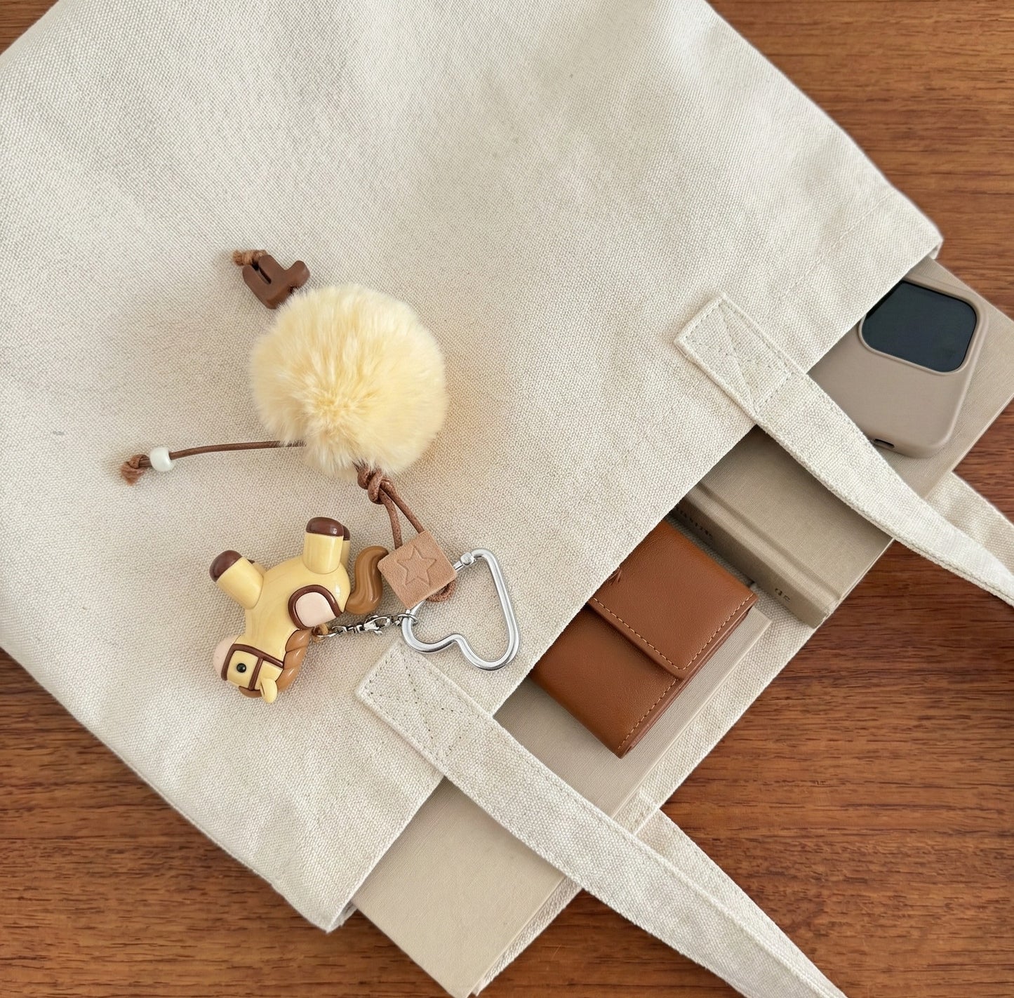 Foxy Pony Horse Keychain Bag Charm with Fluffy Pompom 2 Colors