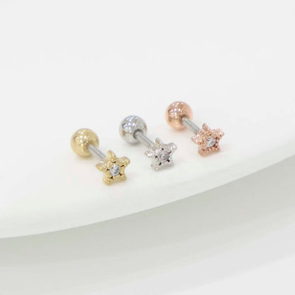 Mini Star Barbell Piercing | CZ Stone | Gold/Silver/Rose Gold