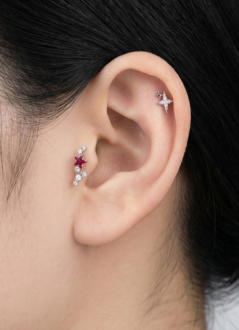 Helix Barbell – Star Cluster (Red) in Pink & Silver R