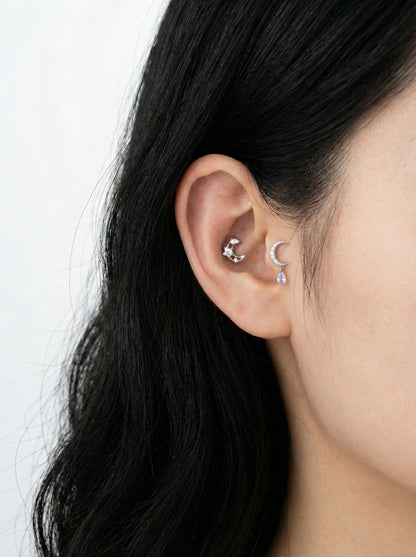 Crescent Moon Teardrop Dangle Cartilage Piercing - Surgical Steel
