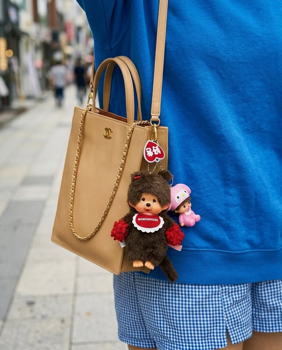 Monchhichi Cheerleader Plush Keychain Bag Charm | Yellow & Red