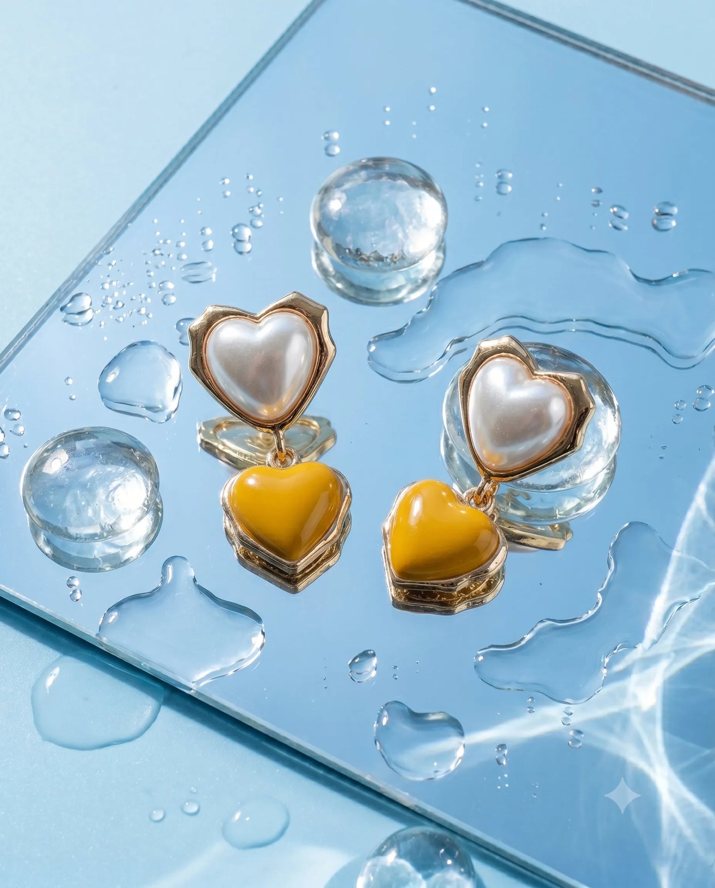Chunky Double Heart Drop Earrings – Pearl & Color Block
