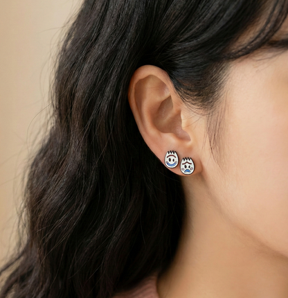 Forky Emoji Stud Earrings Set (4pcs) - 925 Silver Post