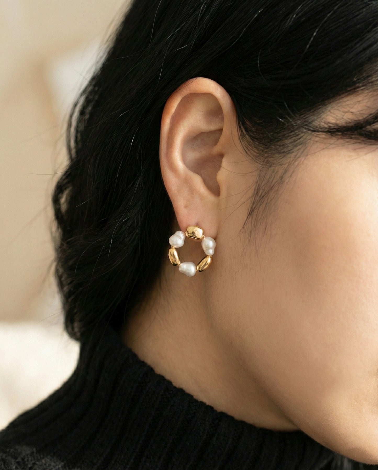 Baroque Freshwater Pearl Wreath Hoop Earrings - Titanium Post