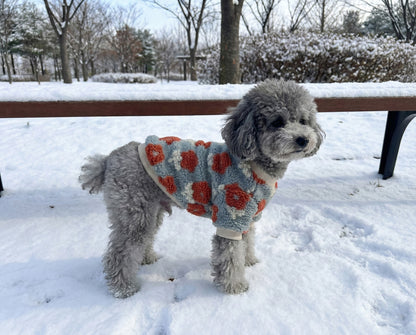 Floral Embroidery Dog Sherpa Fleece Sweater - Winter Pullover