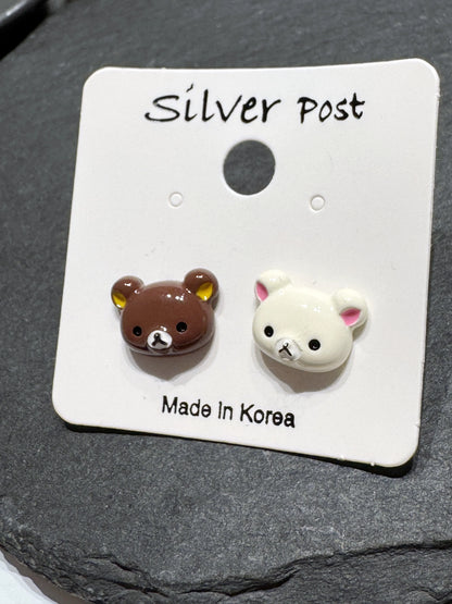 Rilakkuma Inspired Mismatched Bear Studs | Handmade in Korea