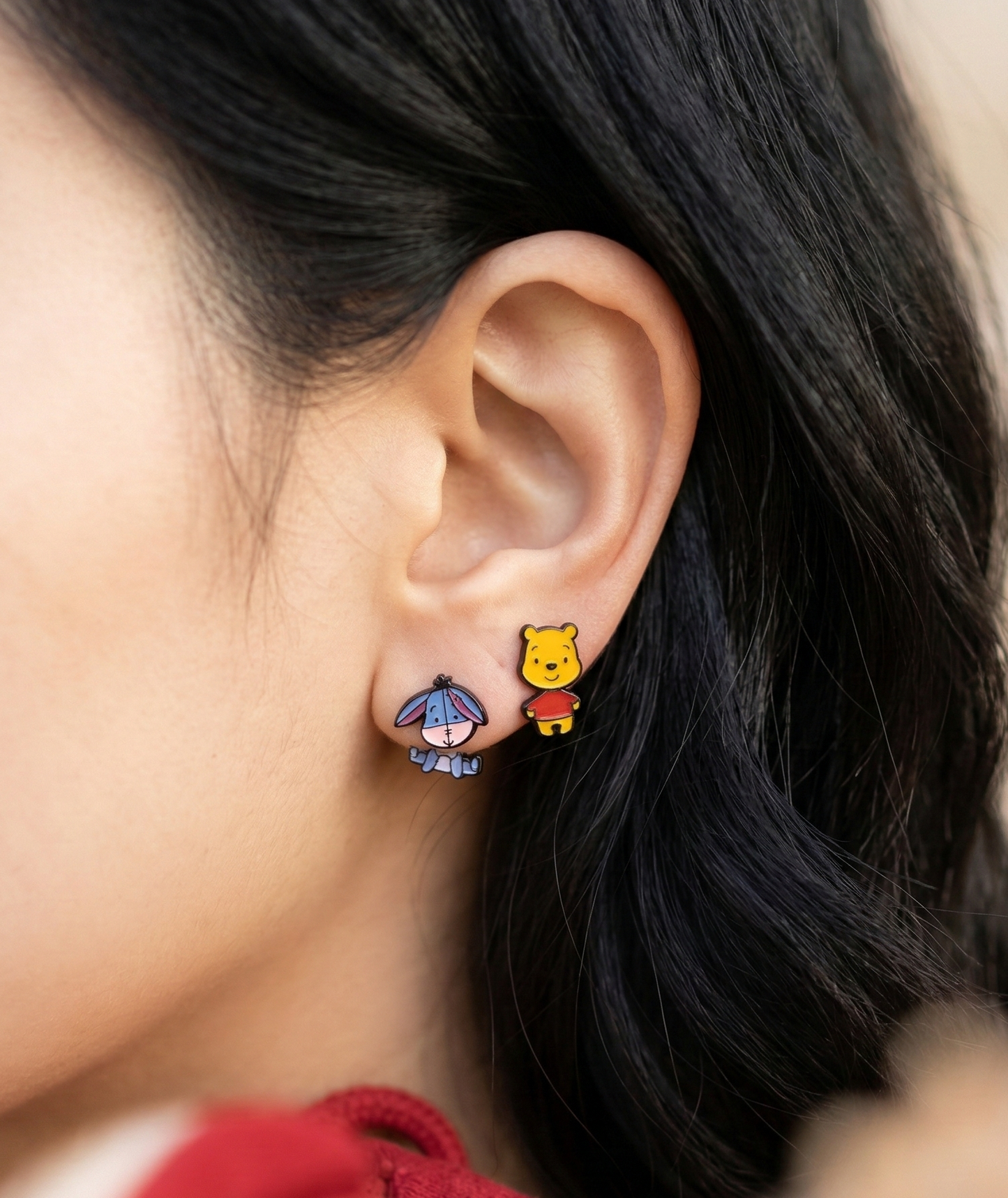 Handmade Two-Way Winnie the Pooh & Eeyore Mismatched Earrings Silver Post