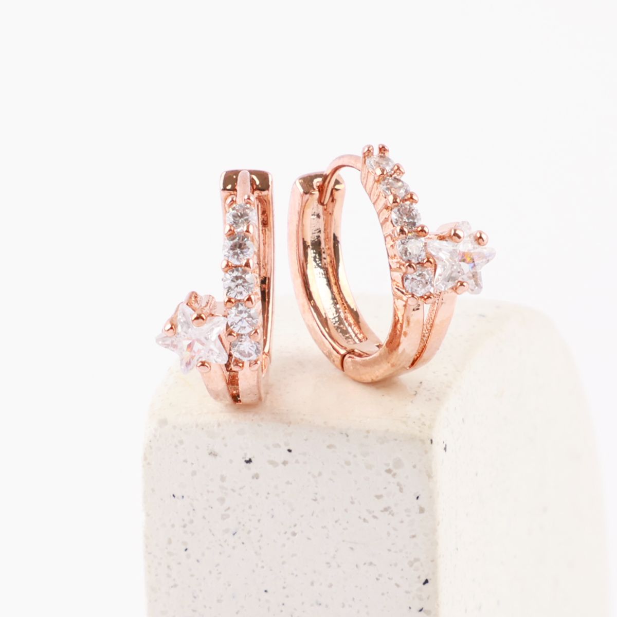 Star CZ Double-Row Huggie Hoop Earrings – Gold, Silver & Rose Gold