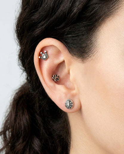Surgical Steel Antique Piercing - 6 Designs Star Moon Paw Crown | Cartilage Helix Tragus Stud