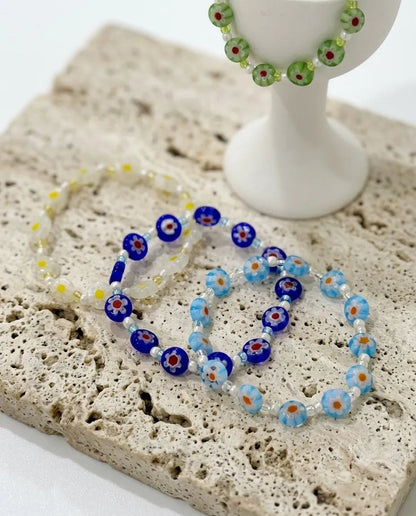 Millefiori Glass Flower Bead Bracelet — K-Handmade, 4 Colors