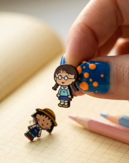 Maruko-chan Mismatch Stud Earrings – Enamel Anime Character